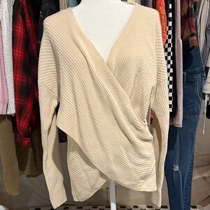 Express Cream V-Neck Wrap Sweater